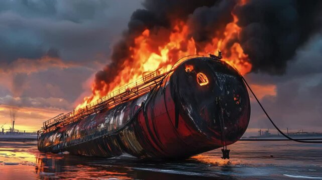 A fiery explosion engulfs the locomotive in a dramatic rail scene.