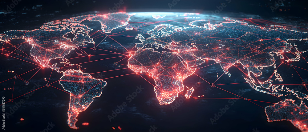 Aufkleber global data network visualization world map