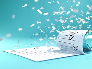 Checklist Panel with Check Icons and Confetti Celebration