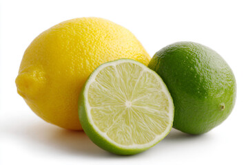 a lime and a lemon on a white surface