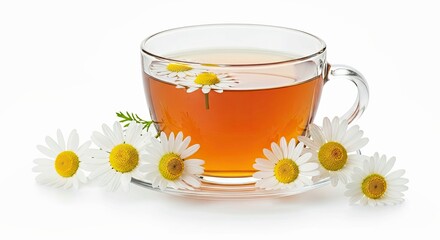 Natural Herbal Camomile Tea Isolated White Background Calm Soothing Beverage