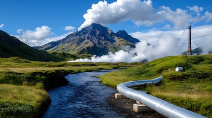 Geothermal Power Plant Landscape in Iceland