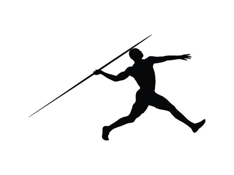 Black Silhouette Male Javelin Thrower Athlete in Action

