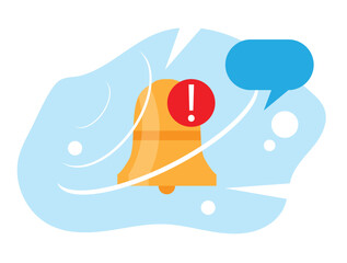 Bell with Exclamation Sign New Message Idea. Notifications, signs and symbols vector art