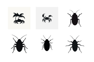 Silhouette collection insects and crab tropical design