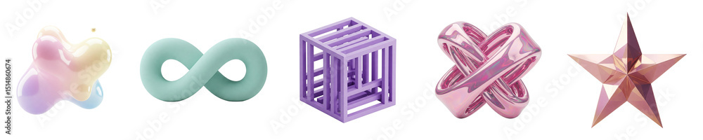 Poster a collection of colorful shaped objects displaying geometric forms, including loops, crosses, and cu