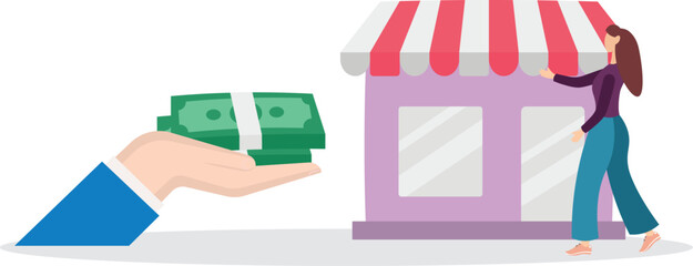 Company buyout, acquisition agreement or takeover, selling company offer or merger, franchise business concept.flat characters.