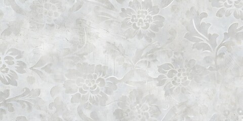 Elegant White Floral Damask Pattern on Textured Background for Wall Tile or Fabric Design