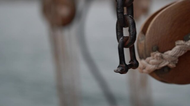 Schooner sailing on a summer day rigging of a sailing vessel