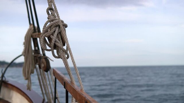 Schooner sailing on a summer day rigging of a sailing vessel