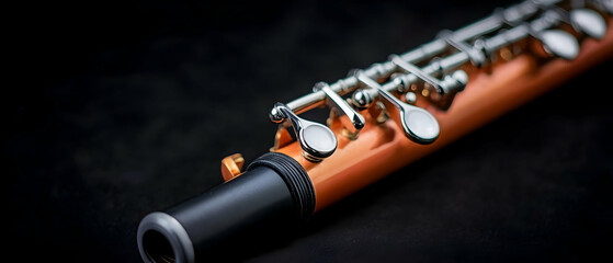 Naklejka premium Closeup Of Soprano Recorder On Dark Background
