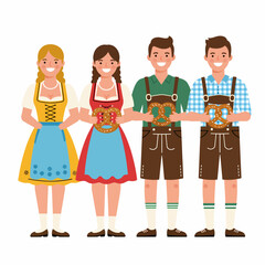 Oktoberfest Celebration People Holding Pretzels In Traditional Clothes