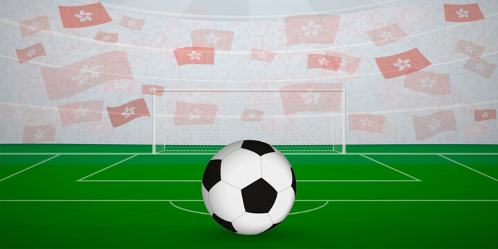 Hong Konger Football Arena Full of Fans with National Flags, Sports Event Illustration.
