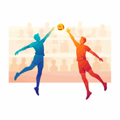 Volleyball Action Geometric Players Battling Above The Net