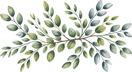 Hand-drawn botanical vector branch with green leaves, natural foliage illustration for spring, organic plant element, eco decor, floral greenery