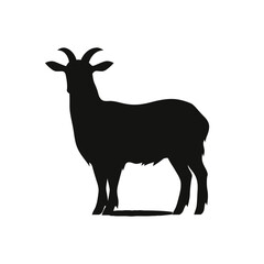 Black standing silhouette goat vector icon and farm animal illustration isolated on white background