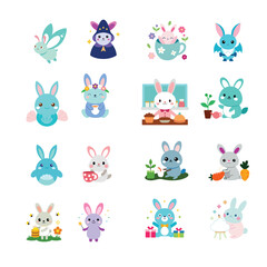 Adorable Cartoon Bunnies in Various Activities and Costumes