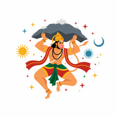 Hanuman Carrying Mountain Hindu God