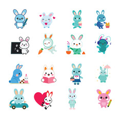 Adorable Cartoon Rabbits Engaging in Various Activities