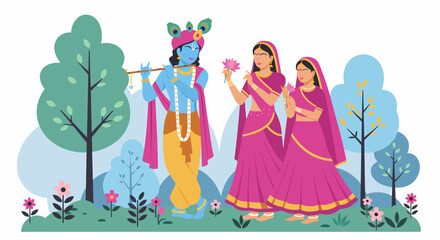 Krishna And Radha With Gopis Indian Culture Festival