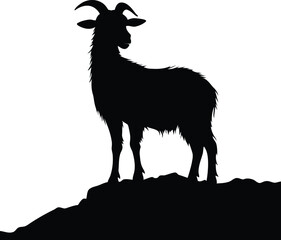 Black standing silhouette goat vector icon and farm animal illustration isolated on white background