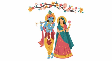 Radha Krishna Divine Love Illustration Hindu Gods