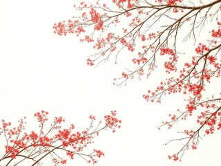 Fototapeta premium Rustic Red and Gray Branches Against a Soft Beige Canvas