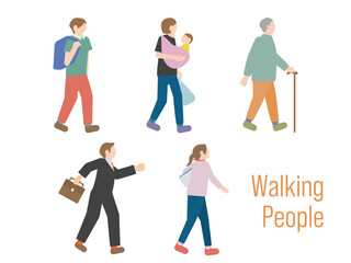 いろいろな年代の歩く人たちのイラストセット