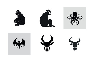 Fototapeta premium Collection of black and white animal silhouettes