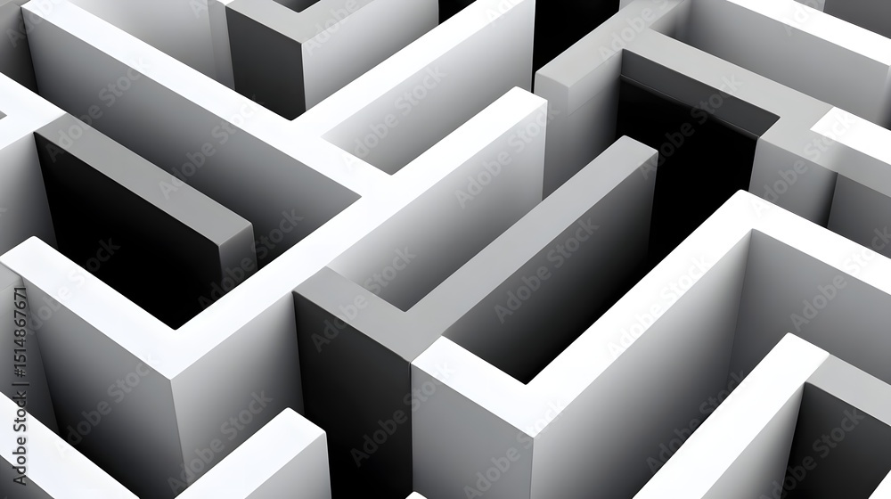 Poster intricate 3d maze pattern in grayscale tones
