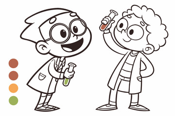 Fototapeta premium kids coloring page, scientist, cartoonish, friendly, thick outlines, no color