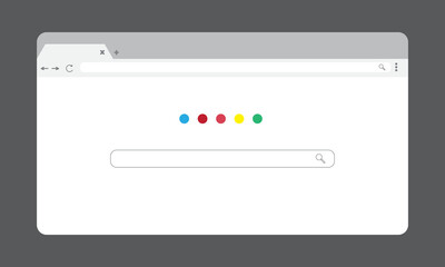 Web browser mockup in light modern flat design. Computer webpage with favorites icon and reload arrow and loupe. Isolated internet browser template.