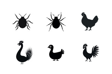 Fototapeta premium Silhouette icons of insects and poultry