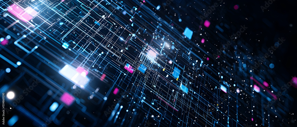 Poster abstract digital circuit background with glowing lines and shapes