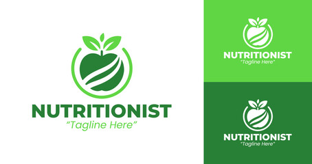 Modern Minimalist Nutritionist Logo with Green Apple and Wellness Concept