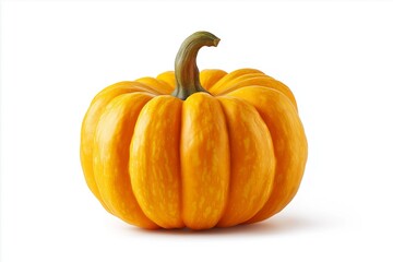 Obraz premium Carved pumpkin showcases vibrant orange color on a clean white background, perfect for autumn decorations and Halloween celebrations