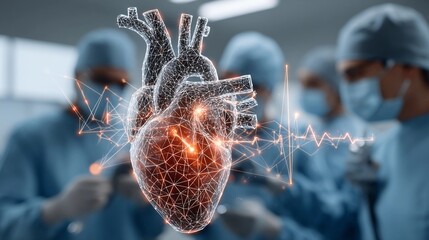 Surgeons performing advanced heart surgery with augmented reality visualization