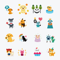 Adorable Kawaii Dog Characters in Various Costumes and Poses for Fun and Whimsical Creative Projects.eps