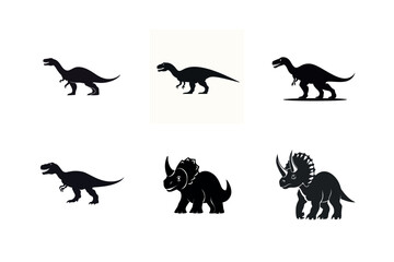 Obraz premium Silhouette collection of dinosaurs t rex triceratops