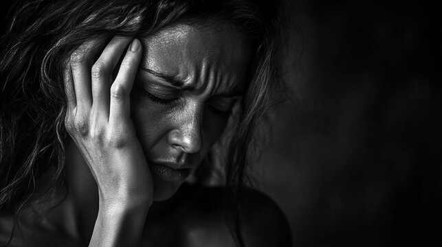 A woman experiencing intense and debilitating pain from a severe headache
