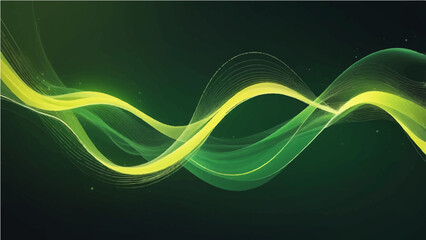 Abstract background Flowing green, lemon wave design with light motion and digital energy lines creates shape