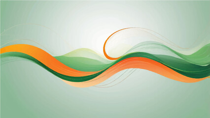 Abstract background Flowing green, orange wave design with light motion and digital energy lines creates shape