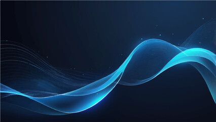 Abstract background Flowing blue, white wave design with light motion and digital energy lines creates shape