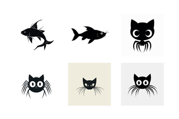 Obraz premium Silhouette set of cats spiders and fish