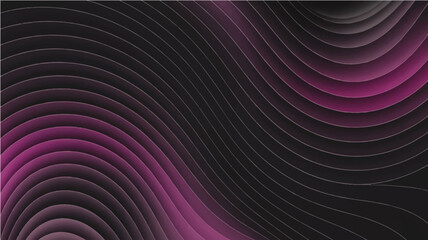 Fototapeta premium A mesmerizing, high-contrast abstract vector background featuring undulating curved shapes that evoke a sense of fluid dynamics, with a rich gradient blend of deep black, rich plum purple
