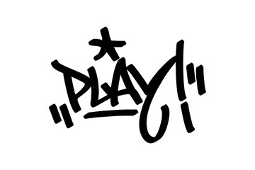 Graffiti tag “Play” in bold black lettering on transparent background. Energetic street art capturing basketball’s dynamic spirit, perfect for urban and sports-themed designs.