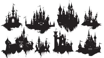 Fototapeta premium Princess Castle Vector Set , black silhouettes isolated on white background