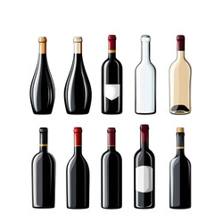 Wine Bottle Collection  Diverse Red with White, and Rose Varieties on Black.