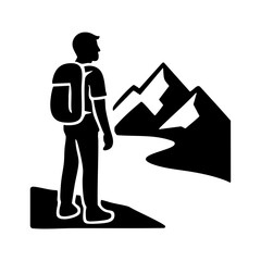 Hiker looking at mountain trail icon