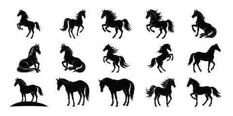 Horse silhouettes set, large pack of vector silhouette design with white background 